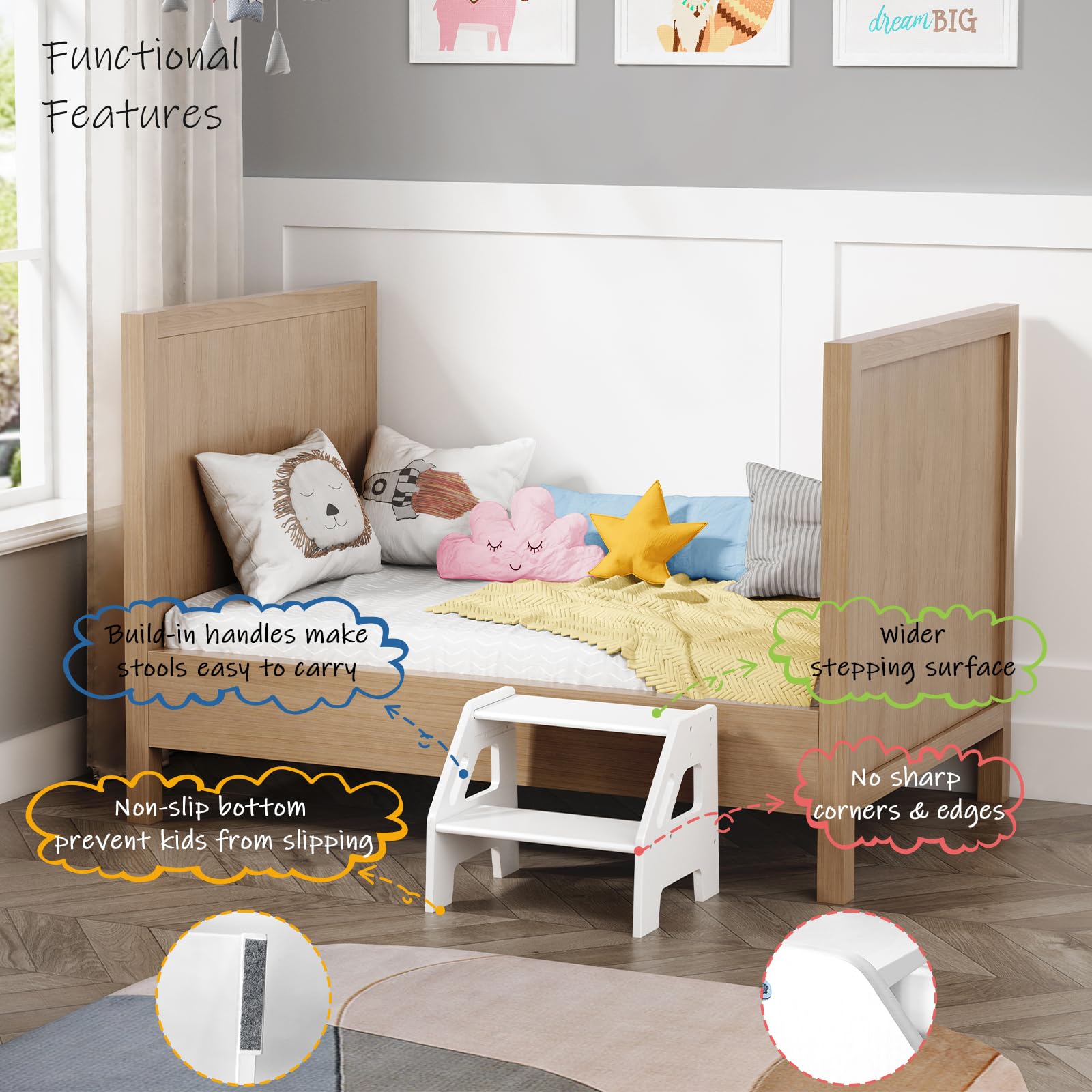 Non-slip rubber feet on Harwaya stool for safety