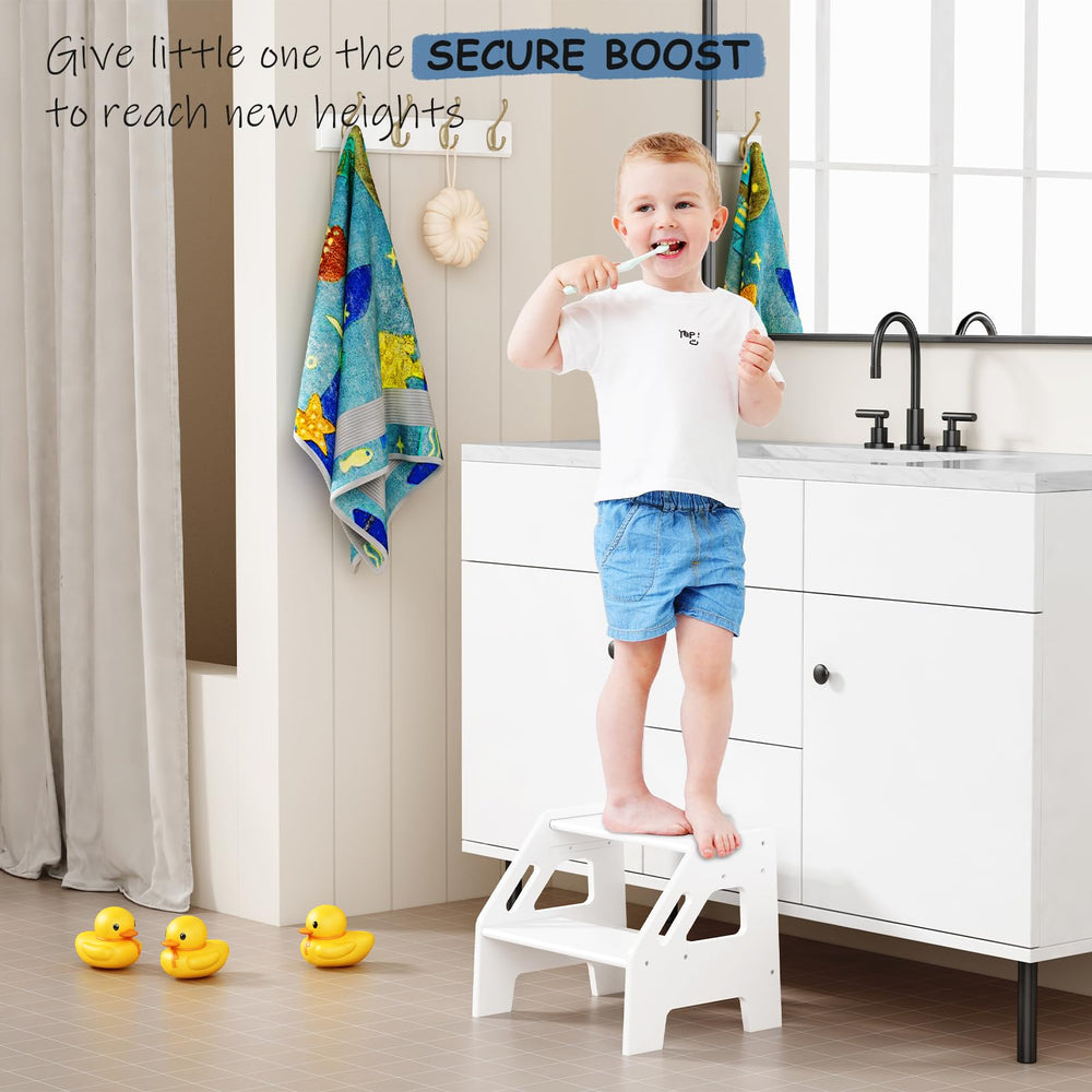 Child uses Harwaya stool at toilet for potty training