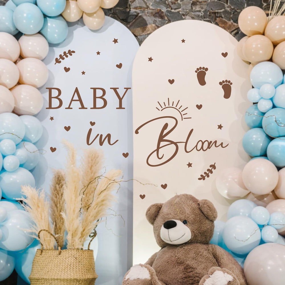HATARU gender reveal photo backdrop pairs with Baby in Bloom for photos.