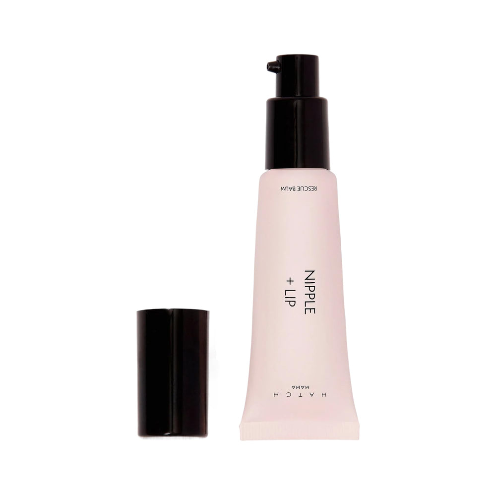 HATCH Nipple + Lip Rescue Balm application closeup for soothing breastfeeding skin
