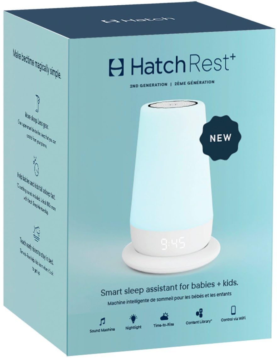 Hatch Rest+ compact base keeps charging ready on a nightstand.
