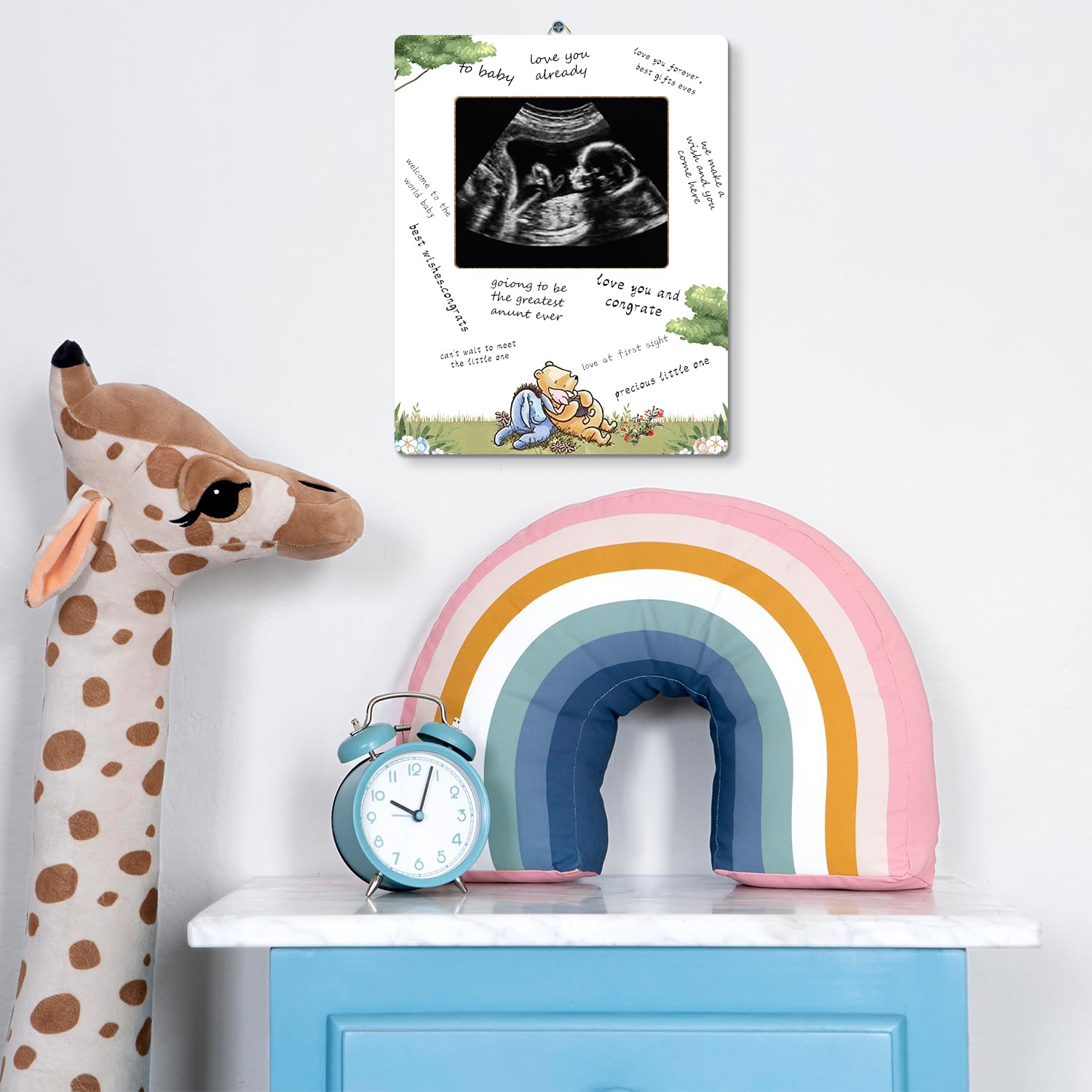 Hatzelou Winnie frame with Winnie theme for baby shower decor.