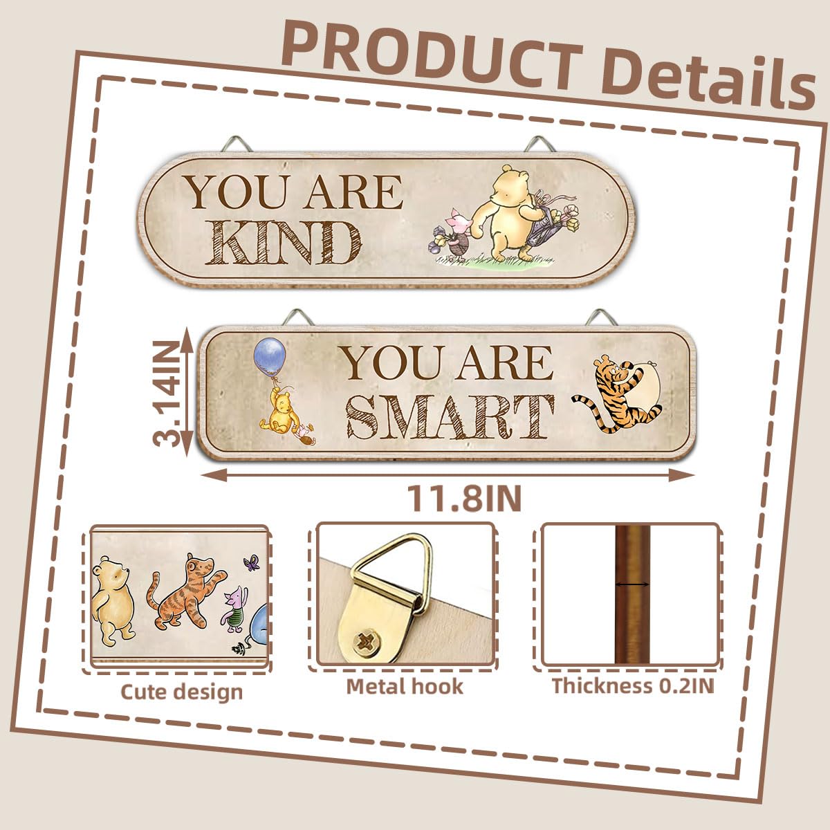 Hatzelou Pooh nursery wall decor features durable wood and crisp text.