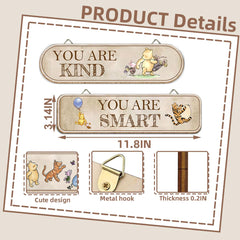 Hatzelou Pooh nursery wall decor features durable wood and crisp text.