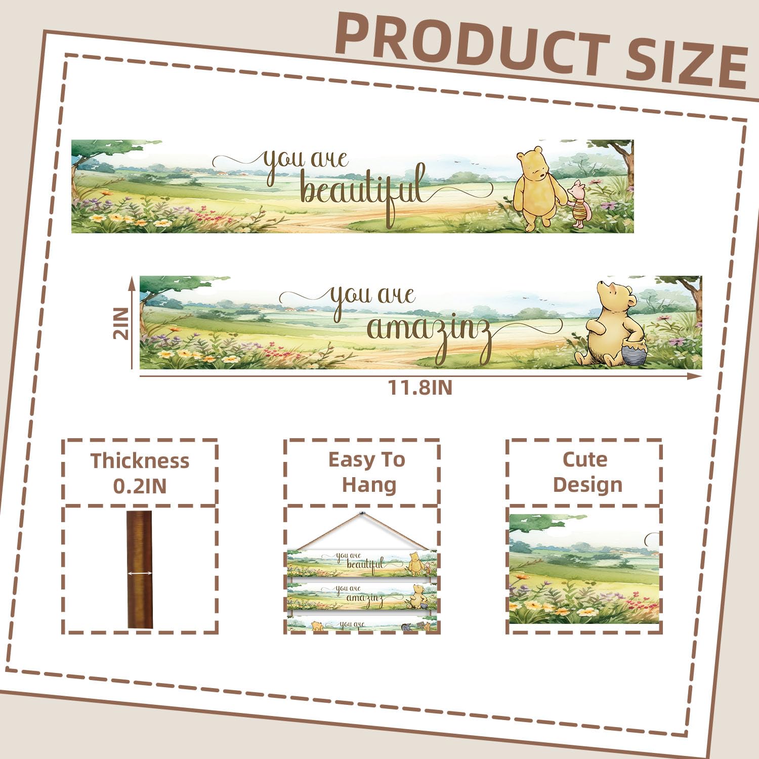 Hatzelou Pooh wall art baby shower display—whimsical nursery decor inspiration