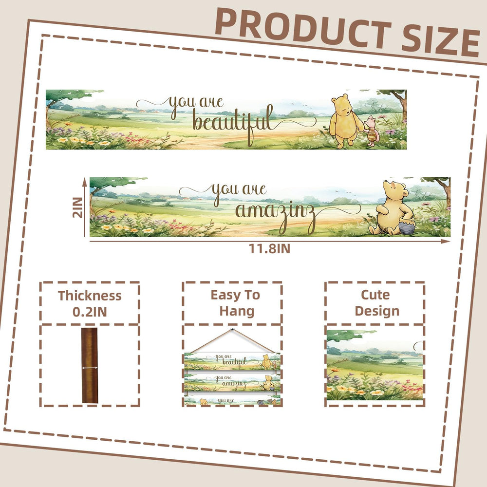 Hatzelou Pooh wall art baby shower display—whimsical nursery decor inspiration