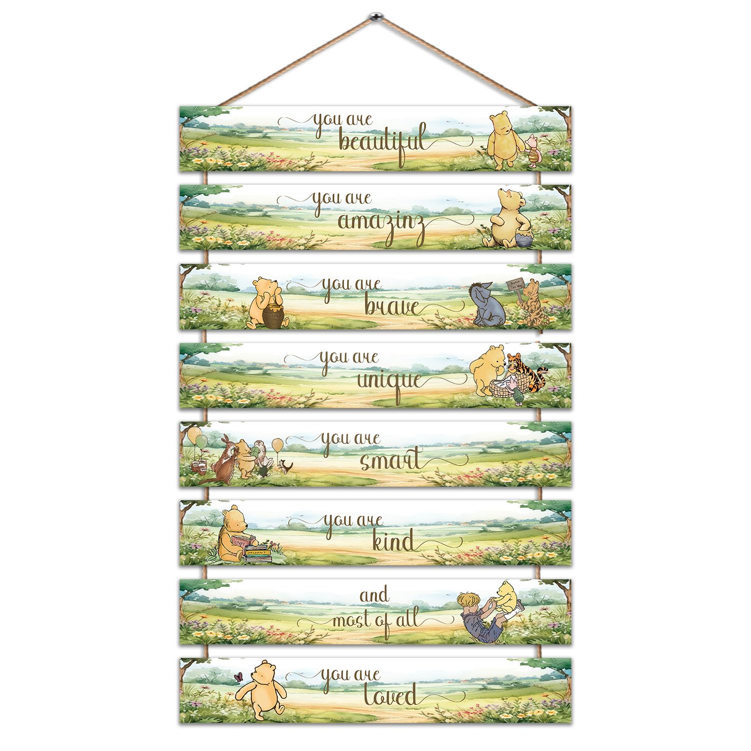 Hatzelou Pooh wood sign collection closeup—durable print for home decor