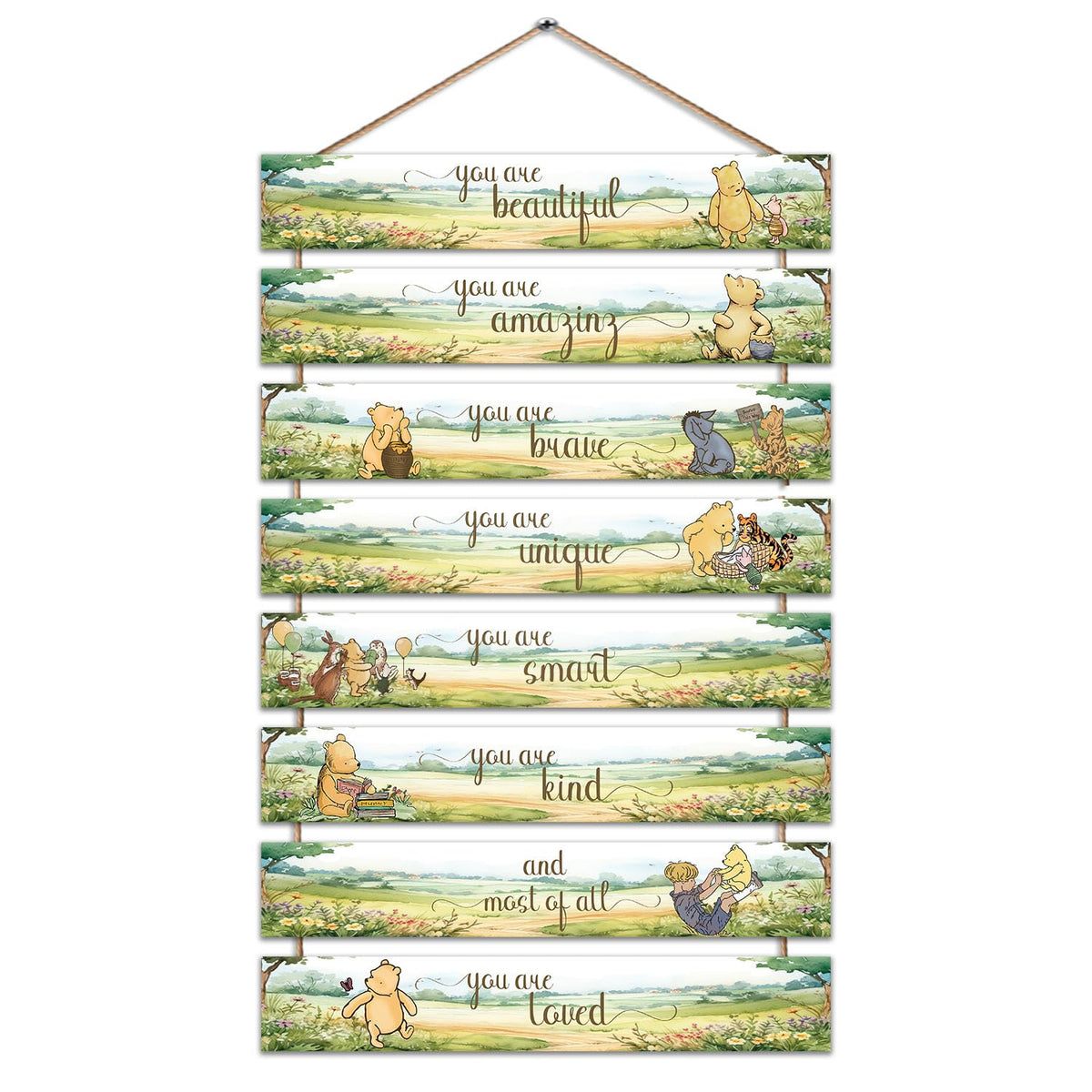 Hatzelou Pooh wood sign collection closeup—durable print for home decor
