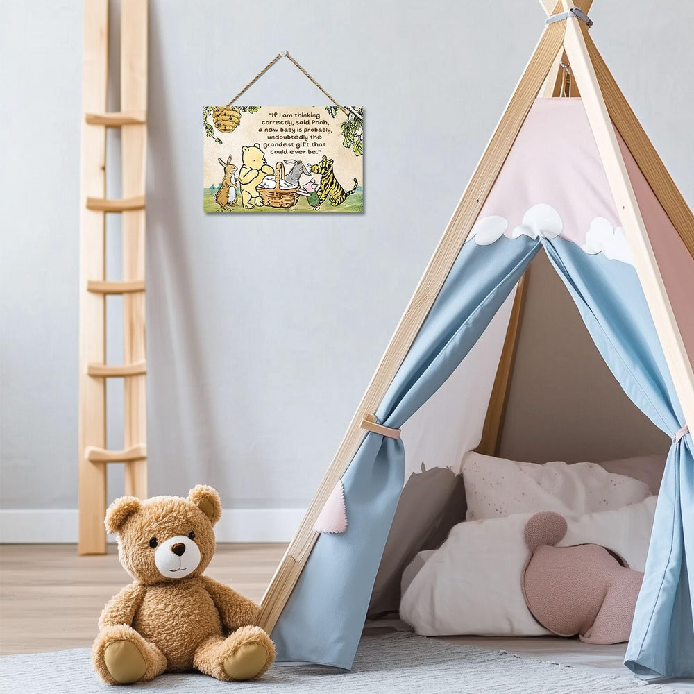 Hatzelou Winnie wooden sign wall hanging decor for living room or play area