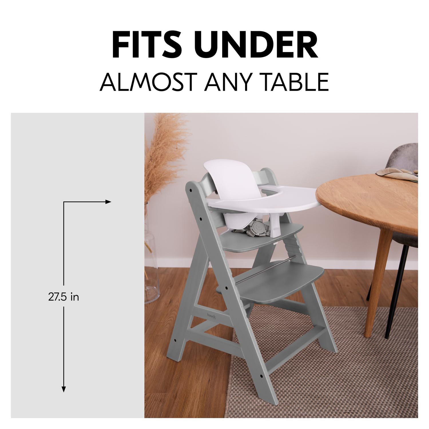 hauck Alpha+ beech wood frame in gray finish blends with decor