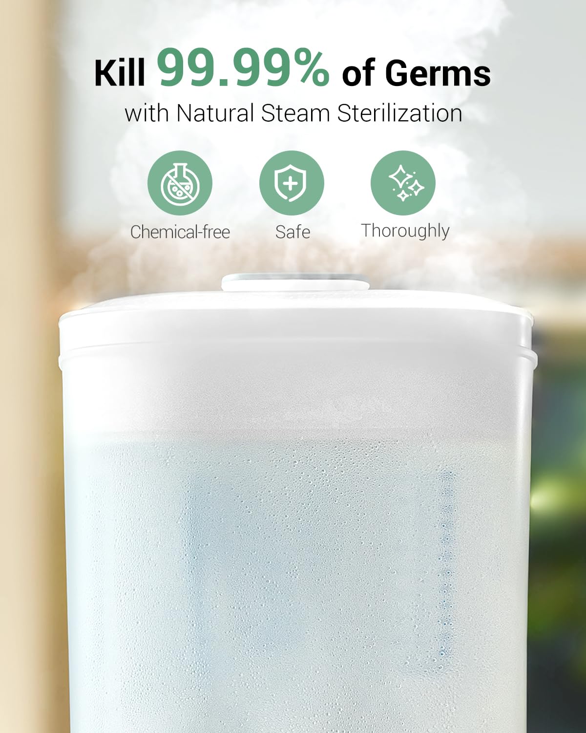 HAUTURE bottle sterilizer inside load shows large capacity for bottles and parts.
