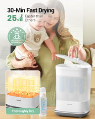 HAUTURE bottle sterilizer steam action delivers thorough sanitization with heat.