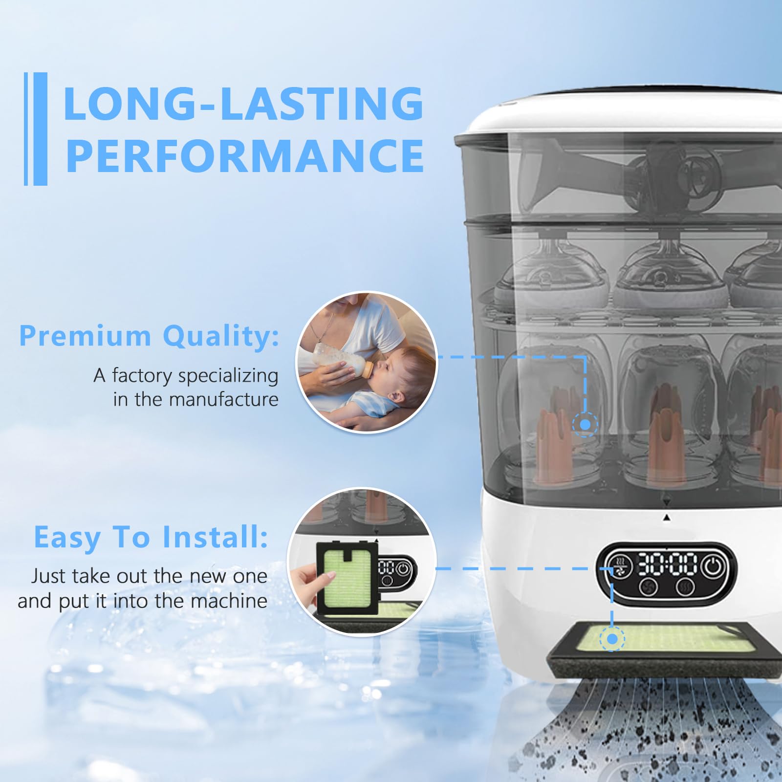 HAVANSIDY filter in use inside Dryer Pro for clean bottle drying