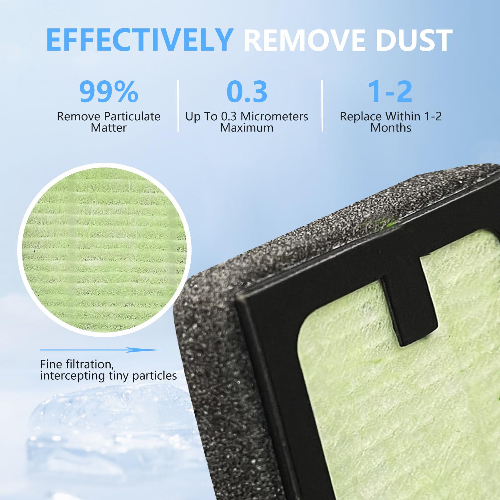 HAVANSIDY HEPA filter closeup shows 0.3 micron filtration for clean air