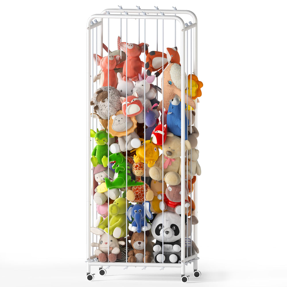 HAVEDAWN all-metal stuffed animal storage front view highlights durable construction for nursery organization.