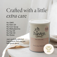 Haven Goat Toddler Formula bottle serves convenient nutrition at home or daycare.