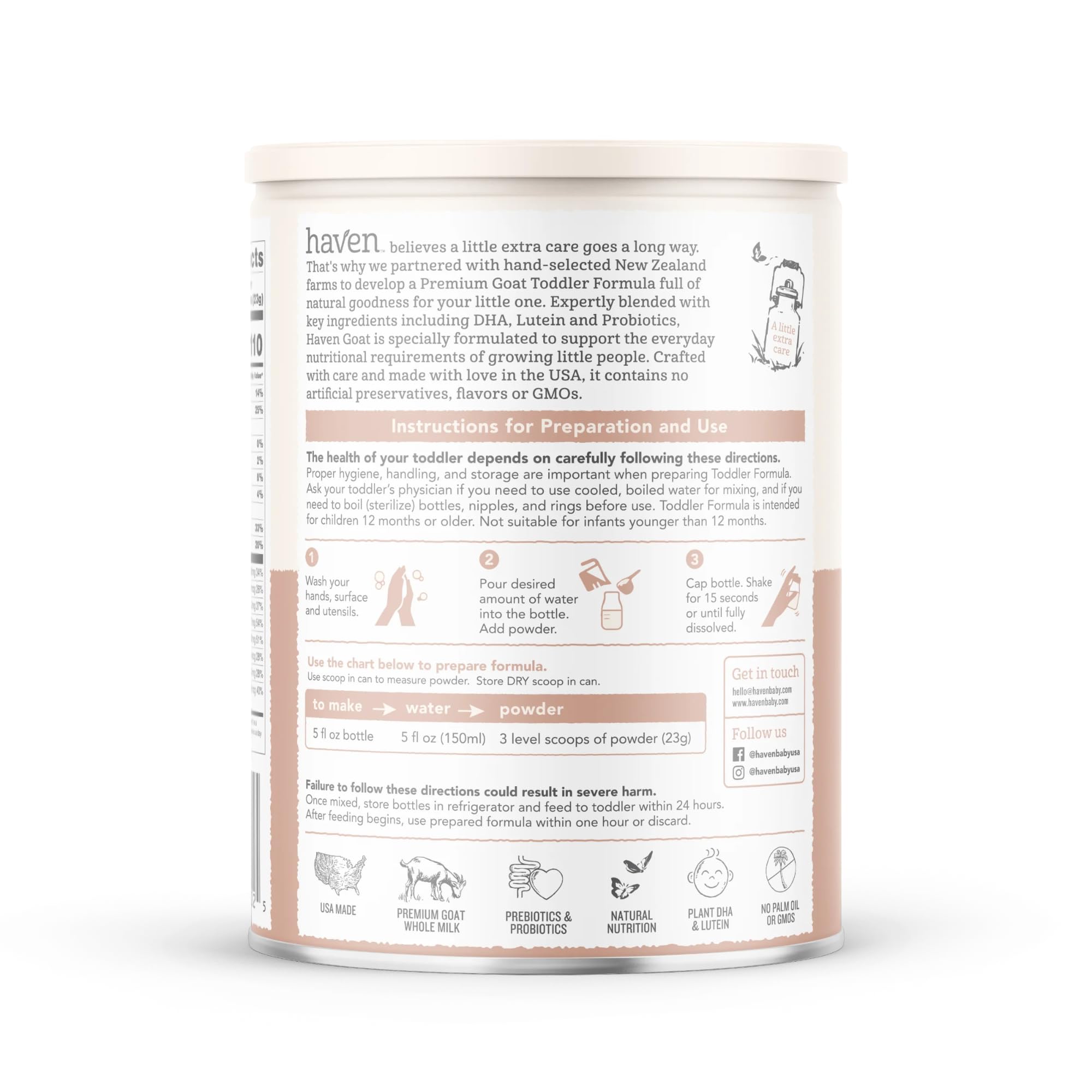 Haven Goat Toddler Formula with grass-fed goats in background