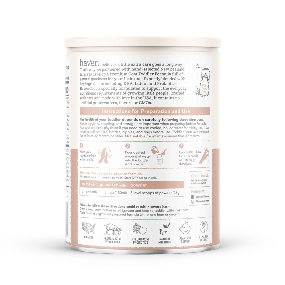 Haven Goat Toddler Formula with grass-fed goats in background