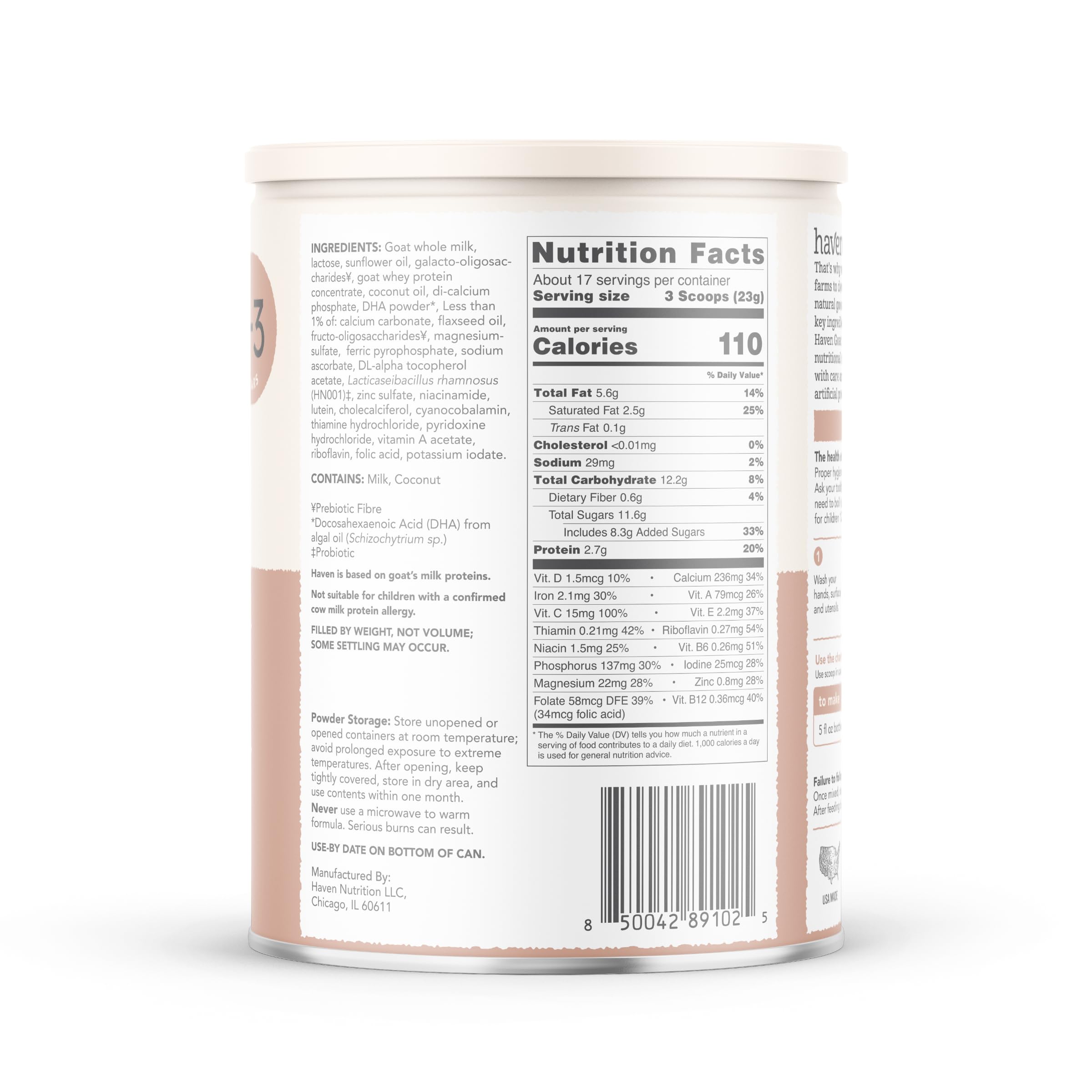 Haven Goat Toddler Formula non-GMO badge underscores clean ingredient promise.