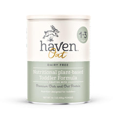 Haven Oat Toddler Formula powder promotes plant-based nutrition for toddlers.