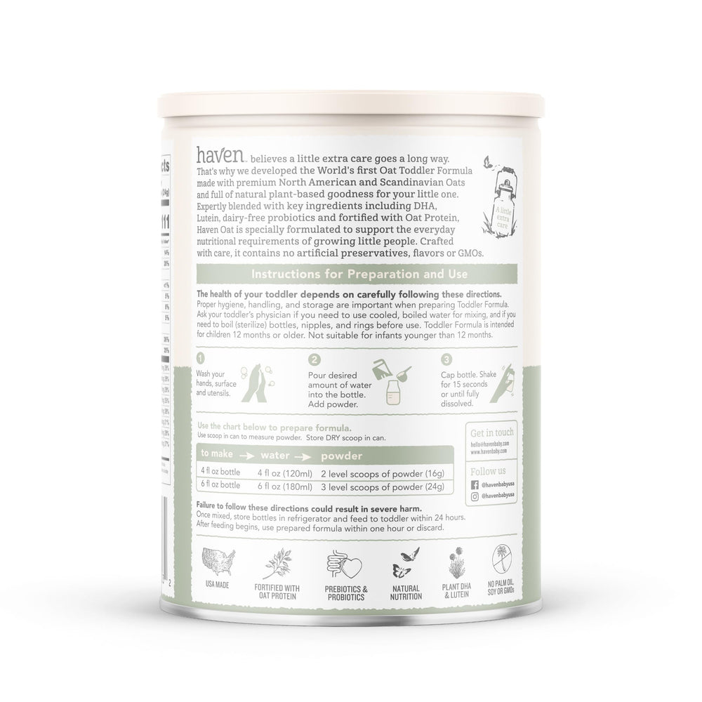 Haven Oat Toddler Prebiotic Probiotic focuses on digestive support for developing systems.