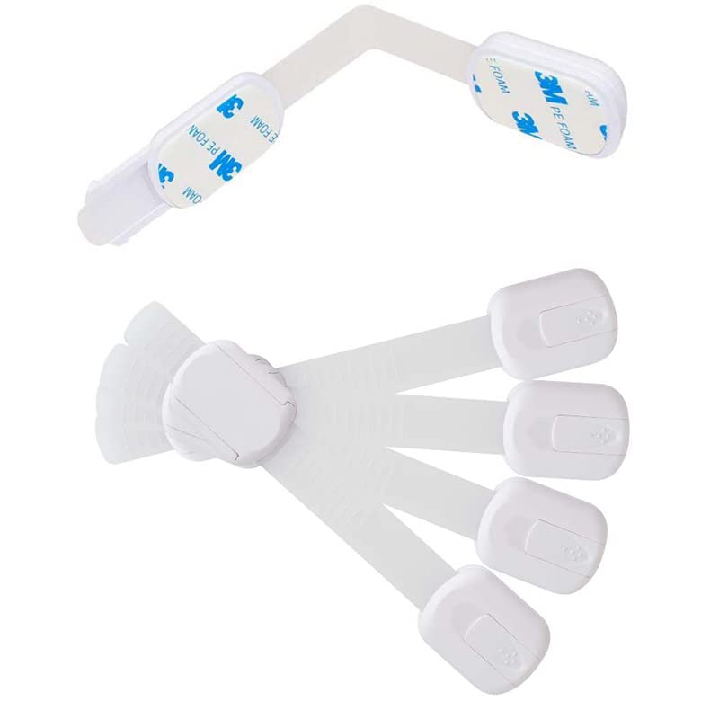 HavenHause four-pack white lock highlights durable design and adhesive strength.