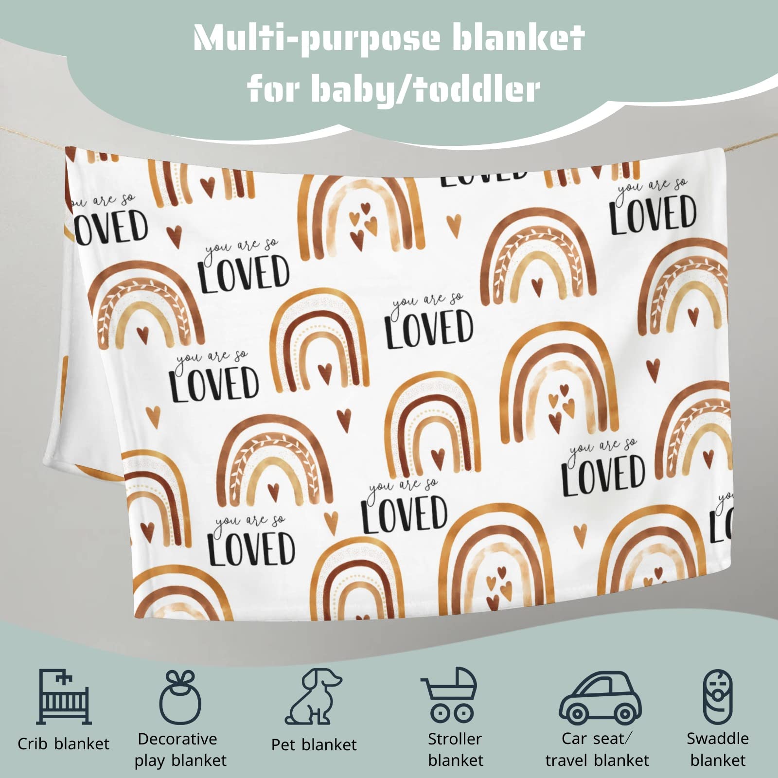 HawSkgFub Boho Rainbow toddler blanket over couch shows versatile room use.