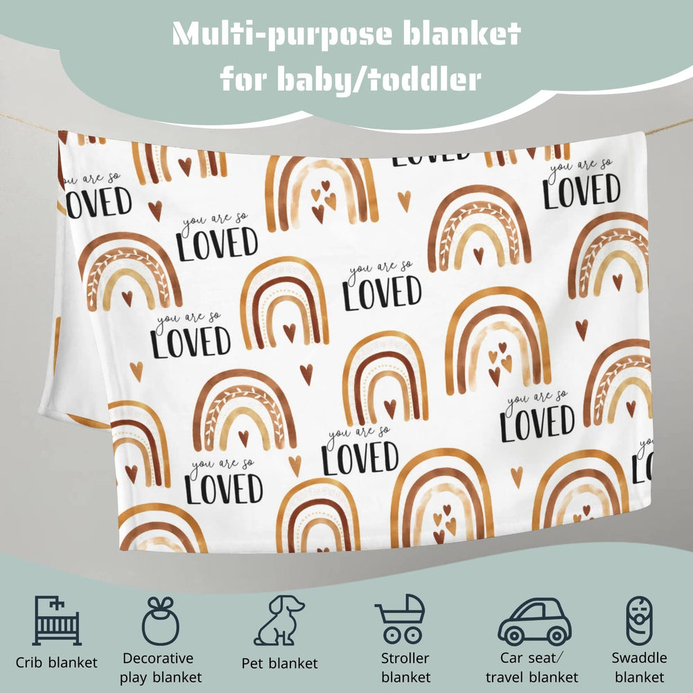 HawSkgFub Boho Rainbow toddler blanket over couch shows versatile room use.