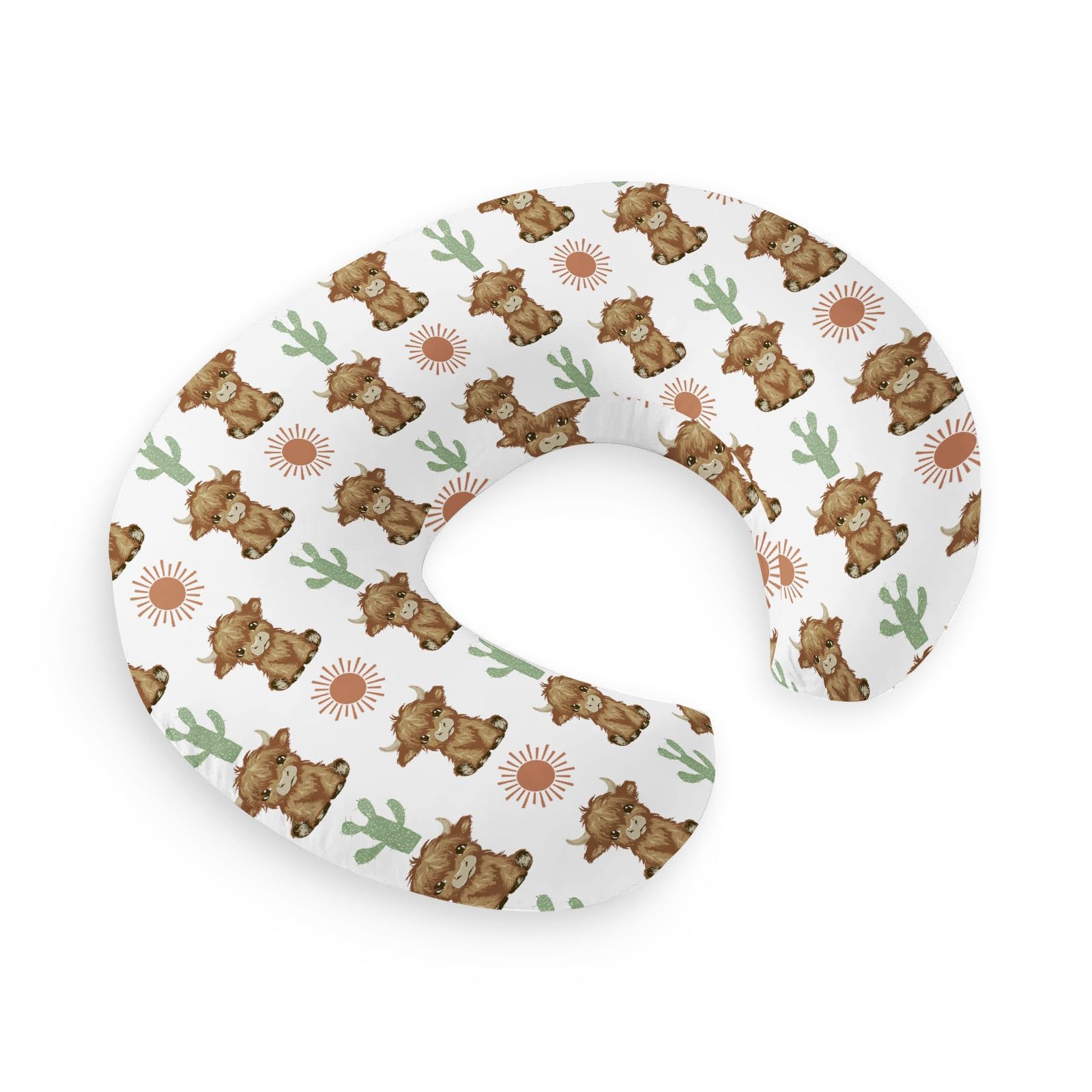 HawSkgFub Highland Cow Boho nursing pillow cover front view offers stylish protection for baby pillows.