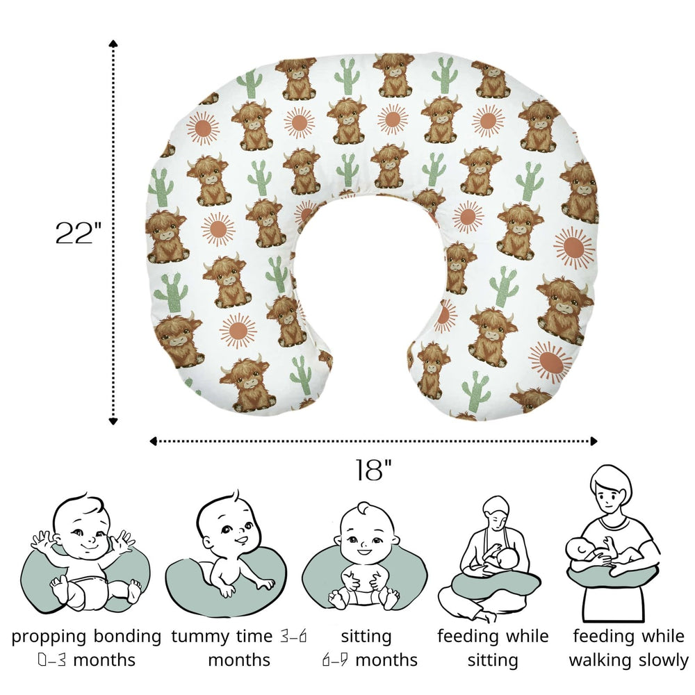 HawSkgFub Highland Cow Boho nursing pillow fit 22x18 inches ensures snug alignment.