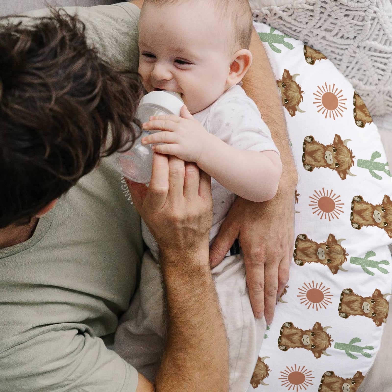 HawSkgFub Highland Cow Boho soft fabric closeup emphasizes gentle touch against baby skin.