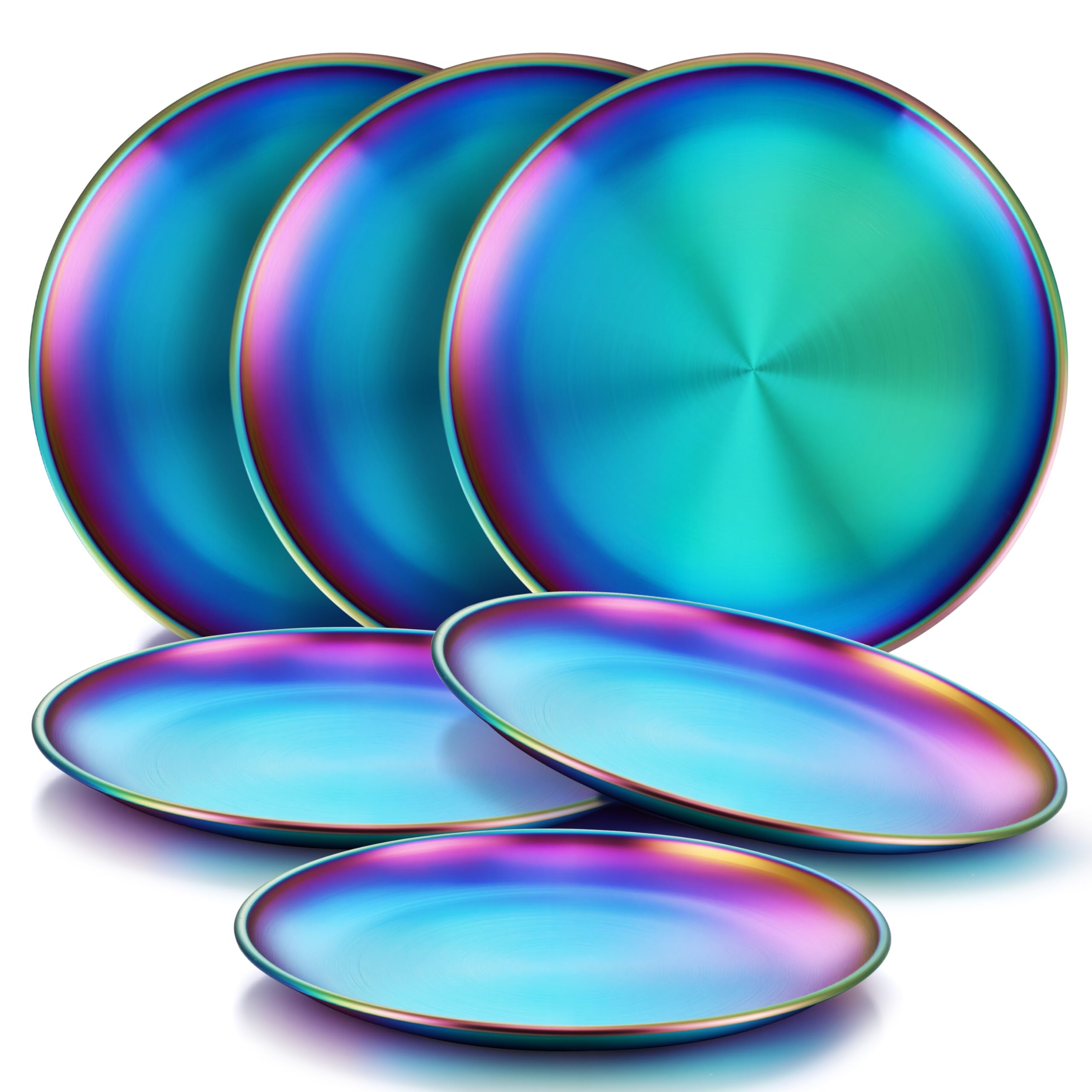 HaWare 6-piece rainbow stainless steel plates for kids, durable and reusable.