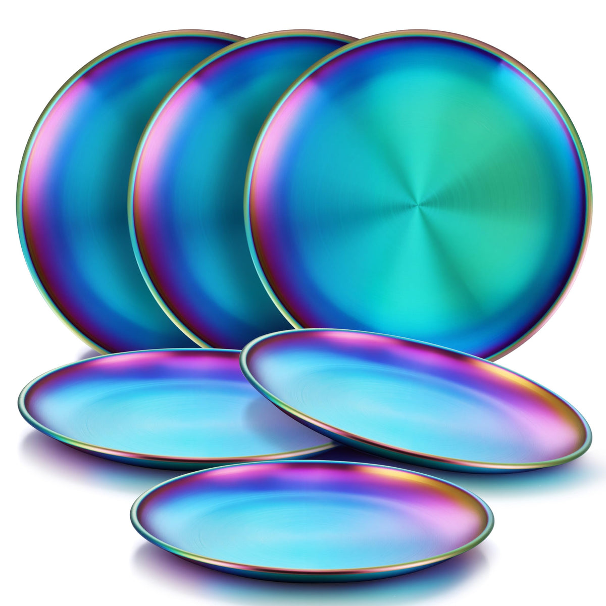 HaWare 6-piece rainbow stainless steel plates for kids, durable and reusable.