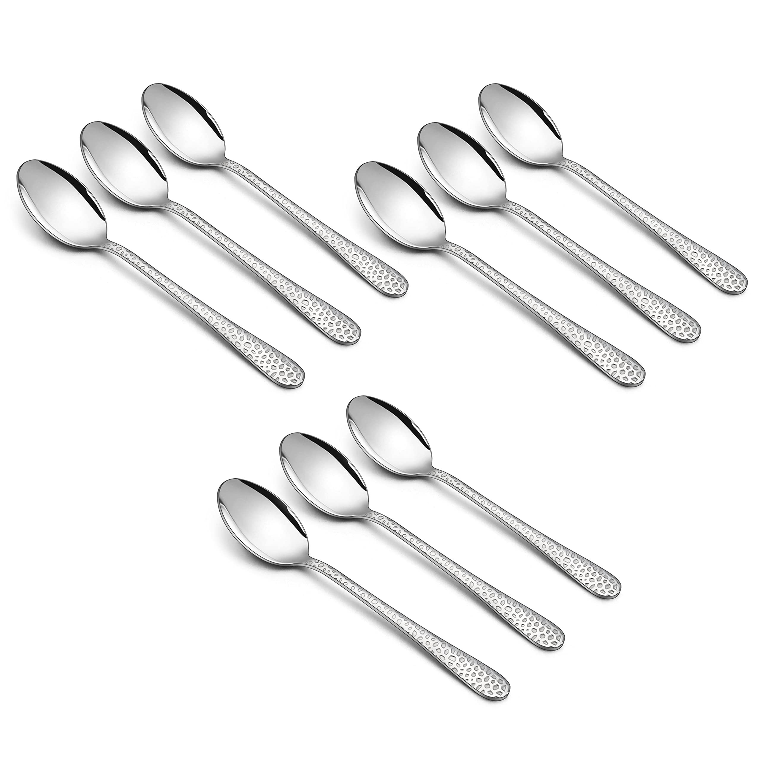 HaWare 9-piece kids spoons close-up hammered pattern for easy grip.