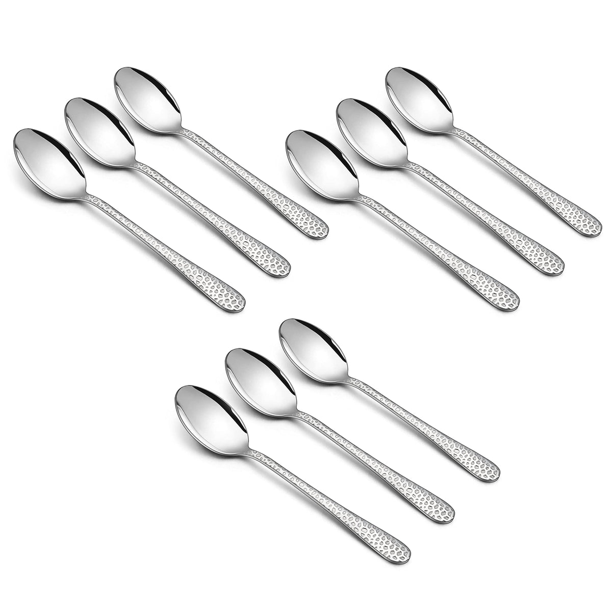 HaWare 9-piece kids spoons close-up hammered pattern for easy grip.