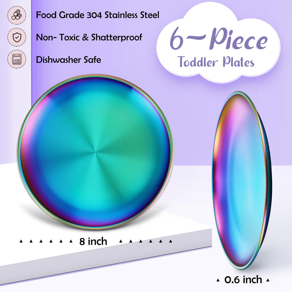 HaWare kids dinnerware 8-inch rainbow plates, dishwasher safe for easy cleanup.