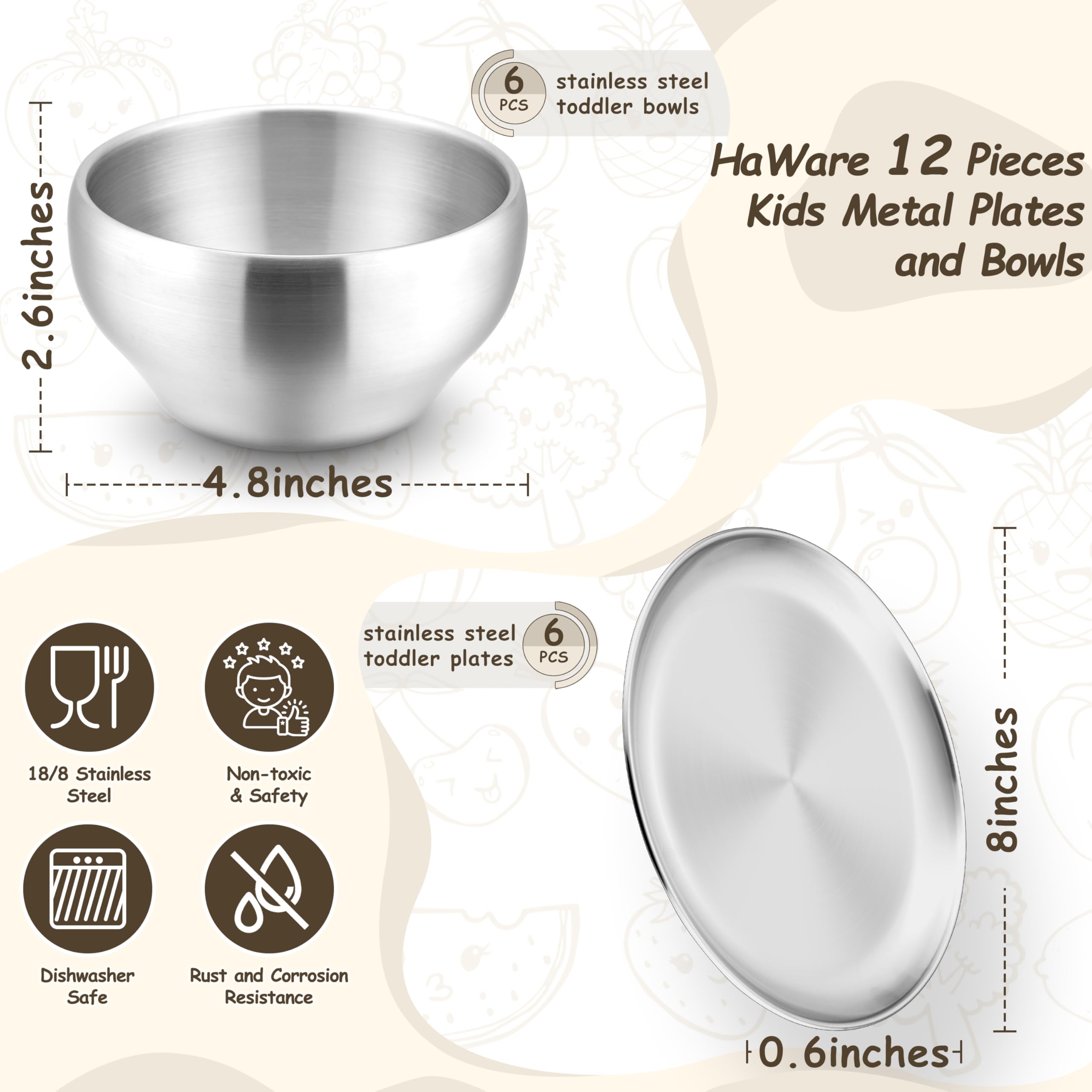 HaWare kids plates and bowls dishwasher-safe image emphasizes easy cleanup after meals.
