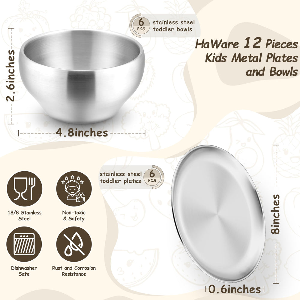 HaWare kids plates and bowls dishwasher-safe image emphasizes easy cleanup after meals.