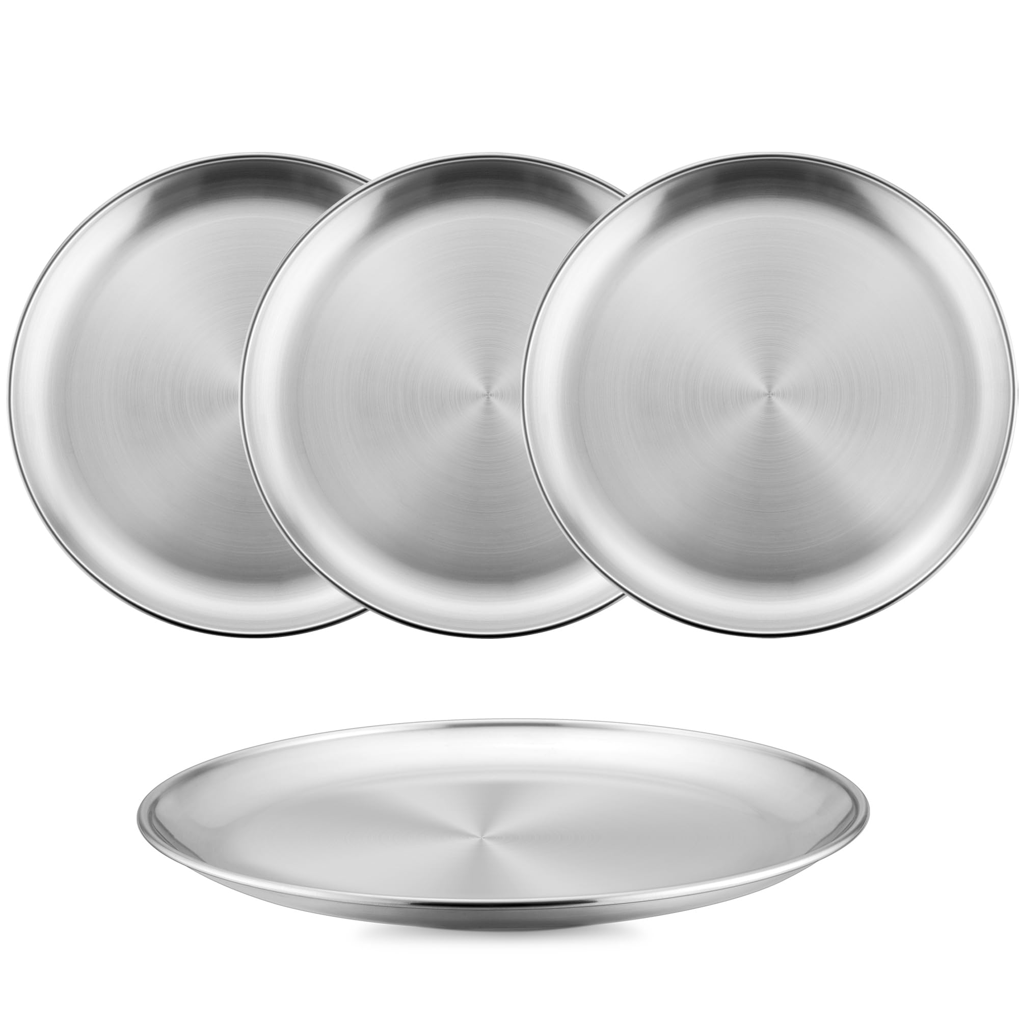 HaWare 18/8 stainless steel plates on table for kids, durable daily use.