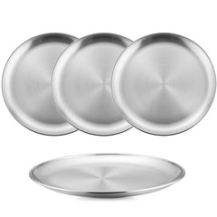 HaWare 18/8 stainless steel plates on table for kids, durable daily use.