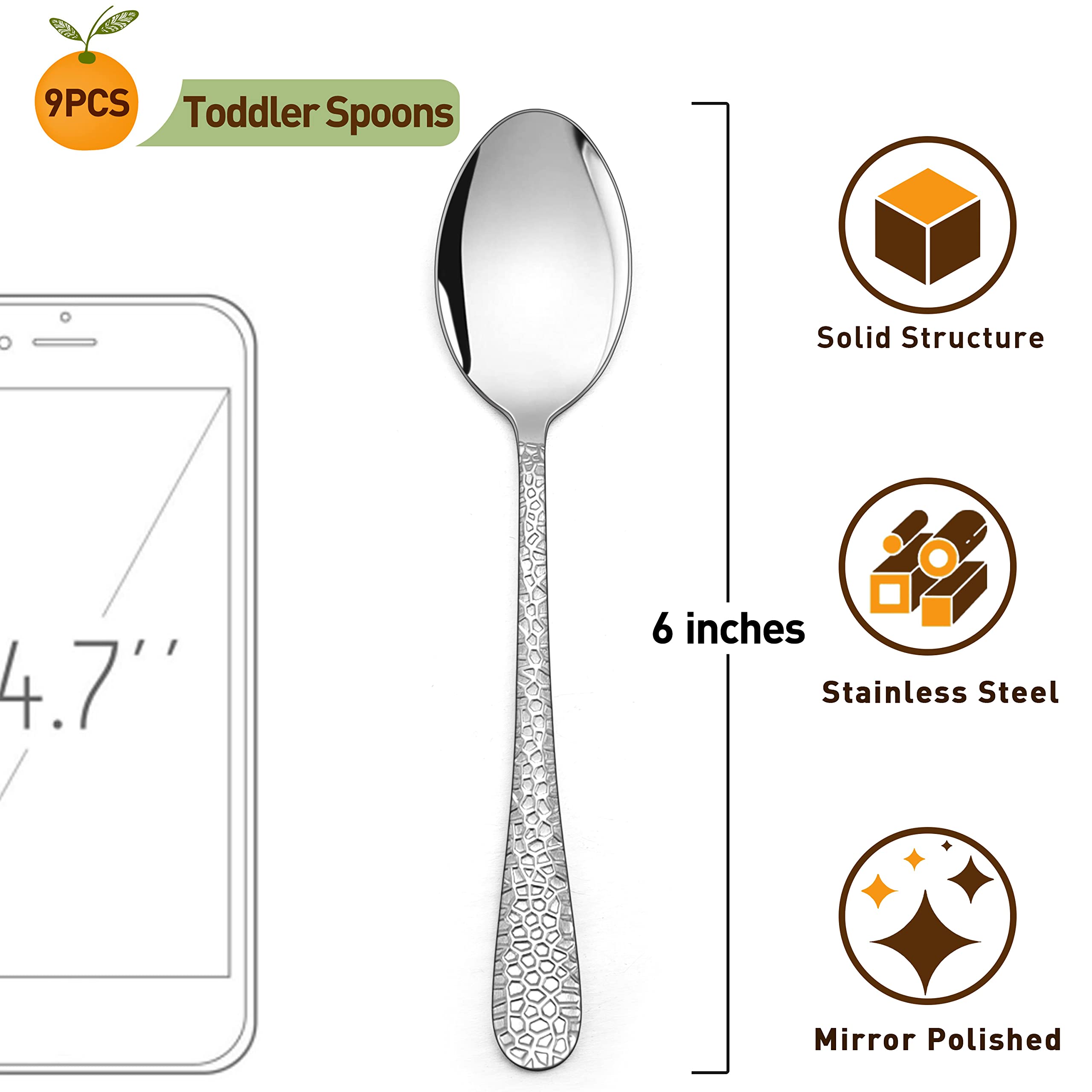 HaWare toddler flatware in hand shows kid-friendly size for self-feeding.