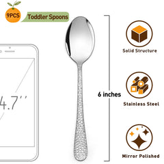 HaWare toddler flatware in hand shows kid-friendly size for self-feeding.