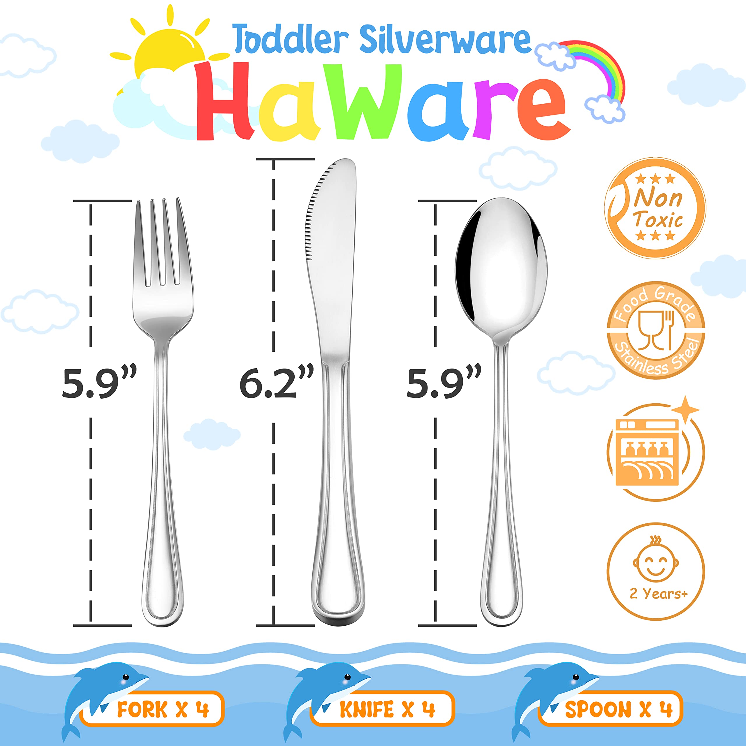 Haware toddler spoons highlight rounded edges for safe, comfortable scooping.
