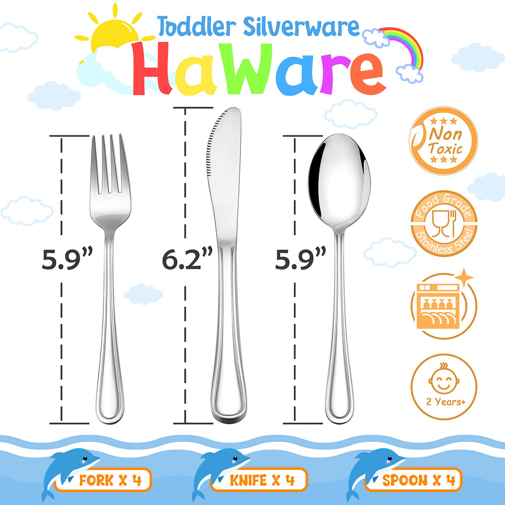 Haware toddler spoons highlight rounded edges for safe, comfortable scooping.