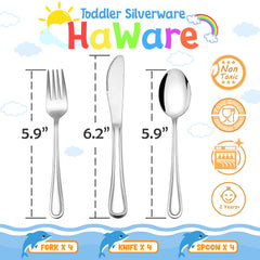 Haware toddler spoons highlight rounded edges for safe, comfortable scooping.