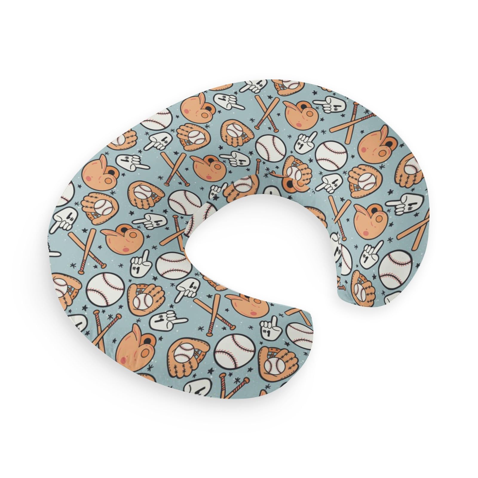 HawSkgFub baseball nursing pillow cover blue ballpark design for feeding.