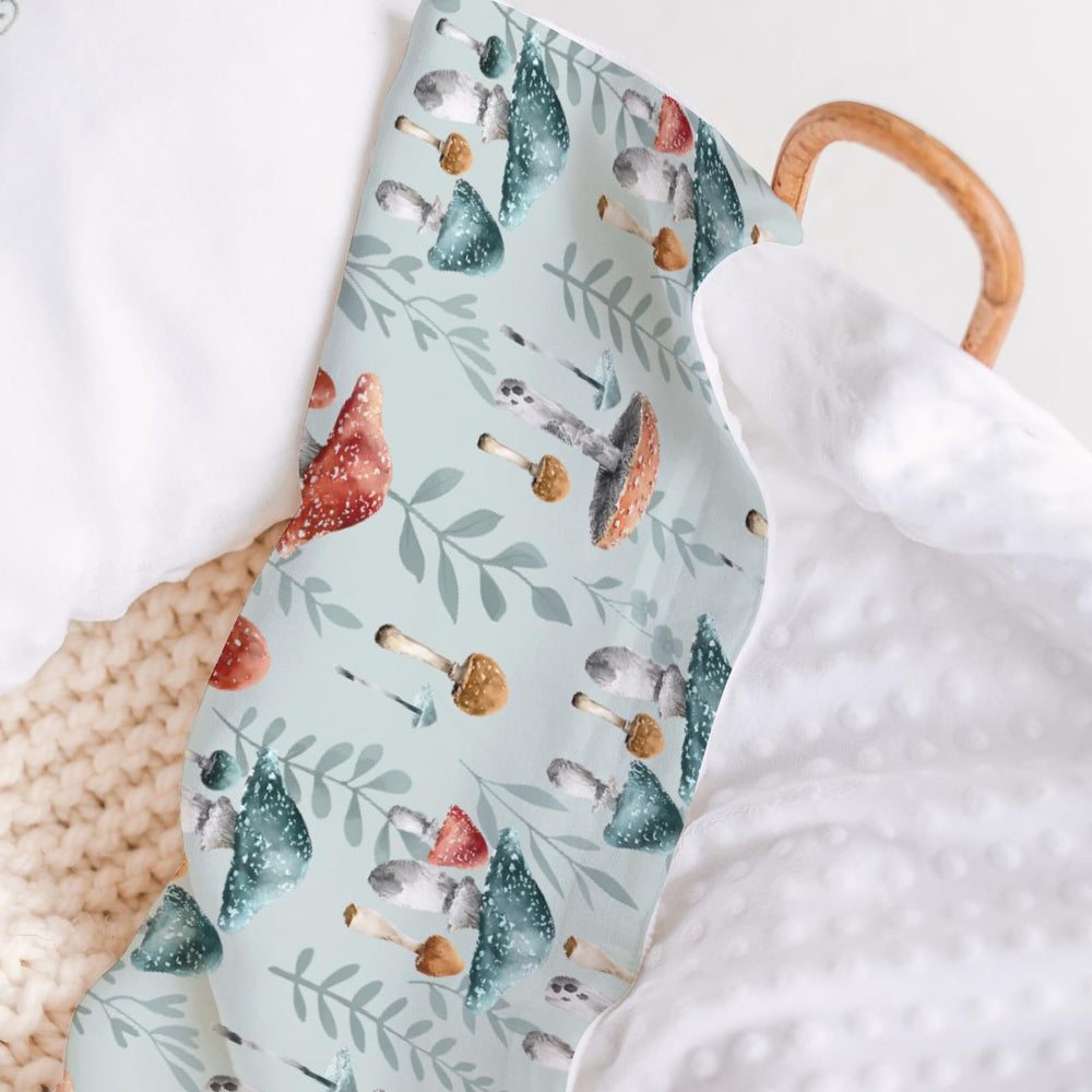 HawSkgFub boho mushroom forest mink blanket microfleece back with dots adds gentle texture.