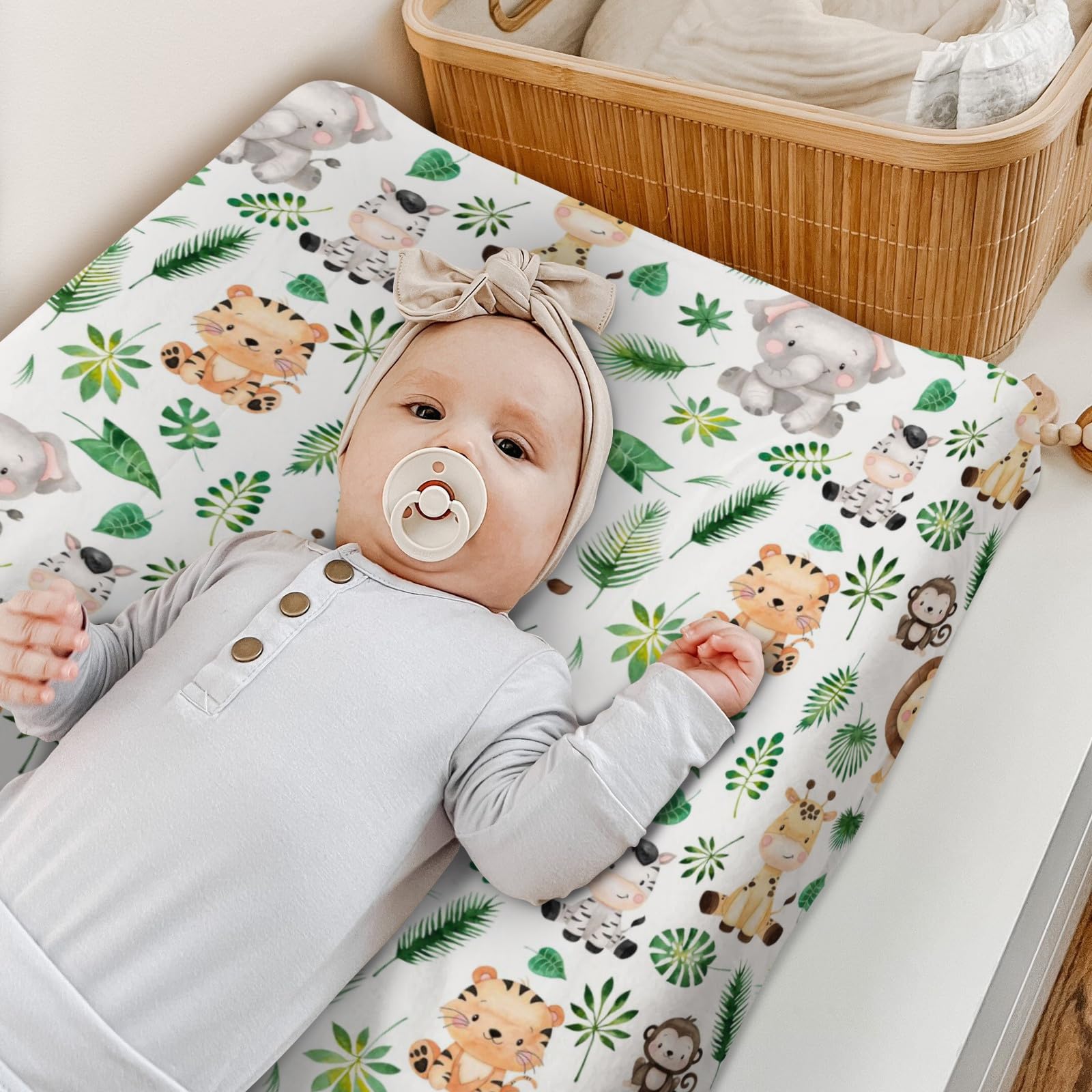 HawSkgFub palm leaf design changing pad cover suits modern nurseries