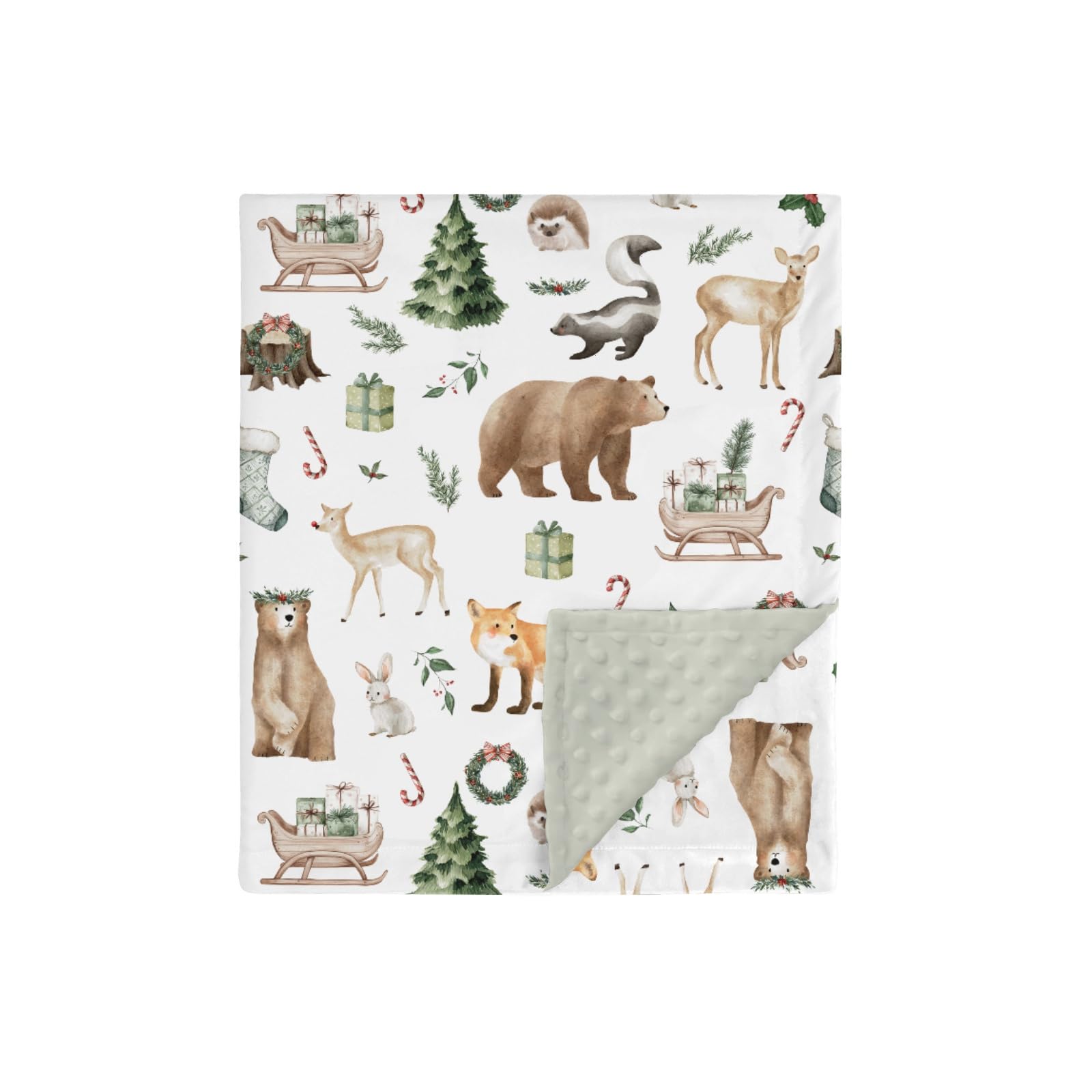 HawSkgFub Christmas forest animals blanket front pattern creates cozy nursery appeal for newborn cuddles