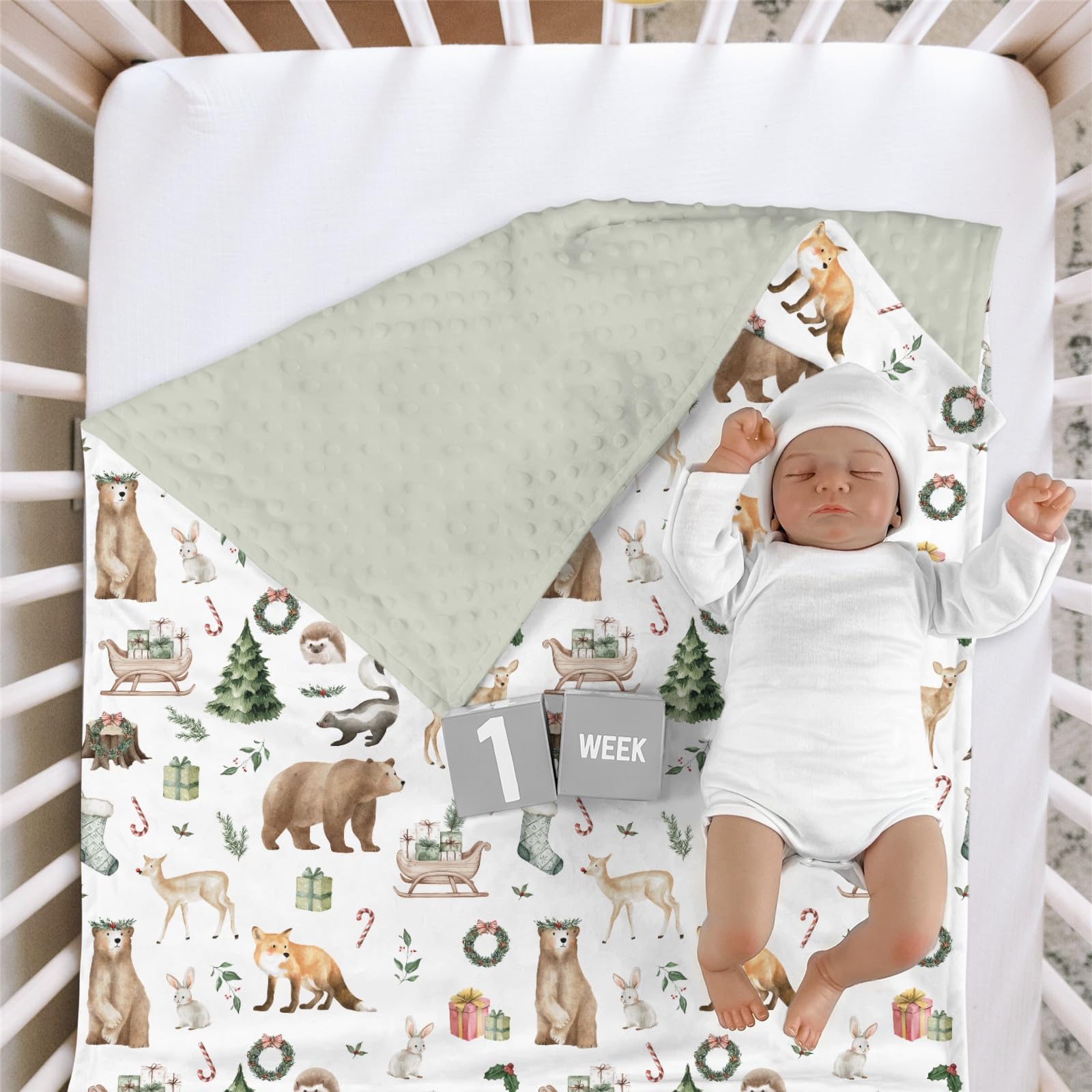HawSkgFub Christmas forest animals blanket mink-dotted back adds tactile richness for baby snuggles